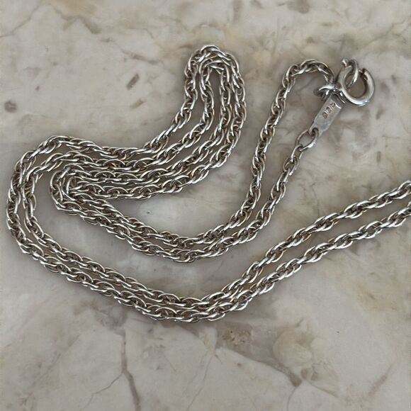 Tiffany & Co 18K Gold & 925 Sterling Silver Twisted Rope Open Heart Necklace 20” - Picture 11 of 13